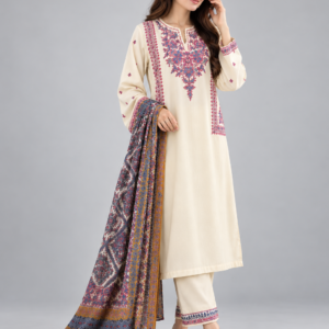 Sapphire Cream Embroidered Dobby Suit 3PC