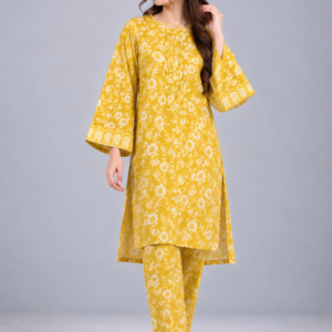 Edenrobe Yellow Printed Co-ordset(Shirt + Trouser)
