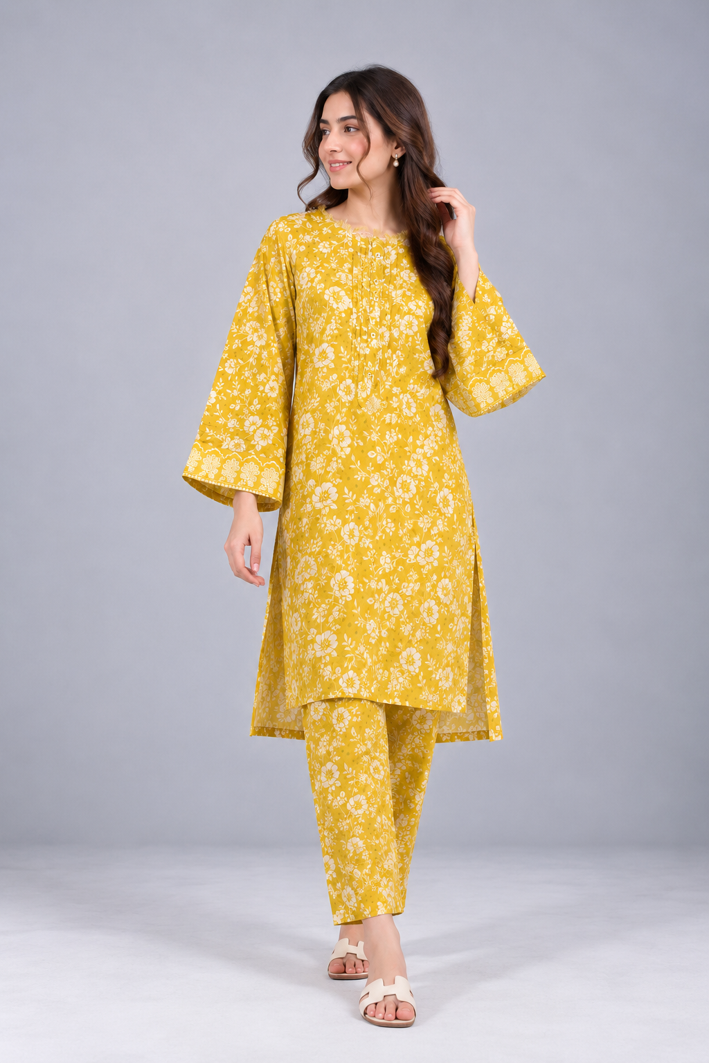 Edenrobe Yellow Printed Co-ordset – Front View
