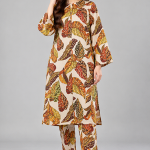 Ethnic Leaves Print 2pc Co-ordset | Long Shirt & Trousers