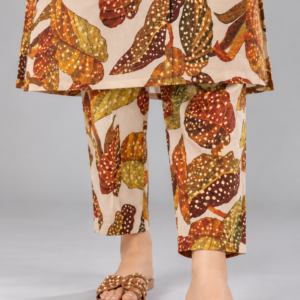 Ethnic Leaves Print 2pc Co-ordset | Long Shirt & Trousers