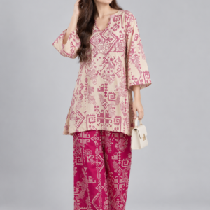 khaadi printed 2pc(V-neck kurta & Geometric cambric trouser)